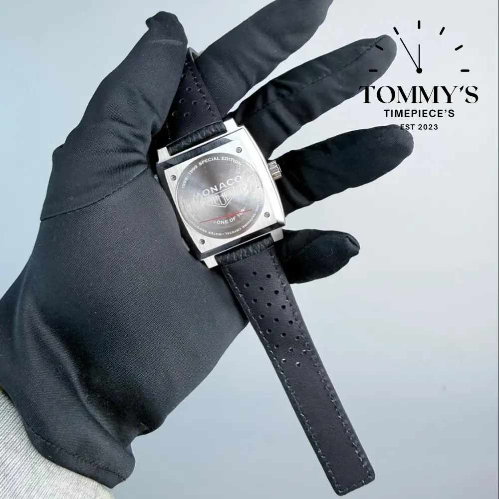 Clone Monaco Calibre 11 Chronograph (CAW211P.FC6356), 39mm Opaline Blue Dial-Leather Strap (Silver Bezel) - Image 4