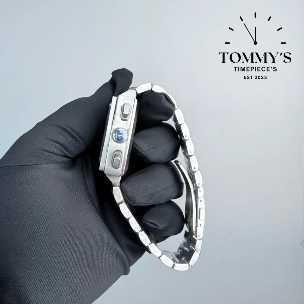 Clone Monaco Chronograph, 39mm Blue Dial-Stainless Steel Bracelet (Silver Bezel) - Image 3