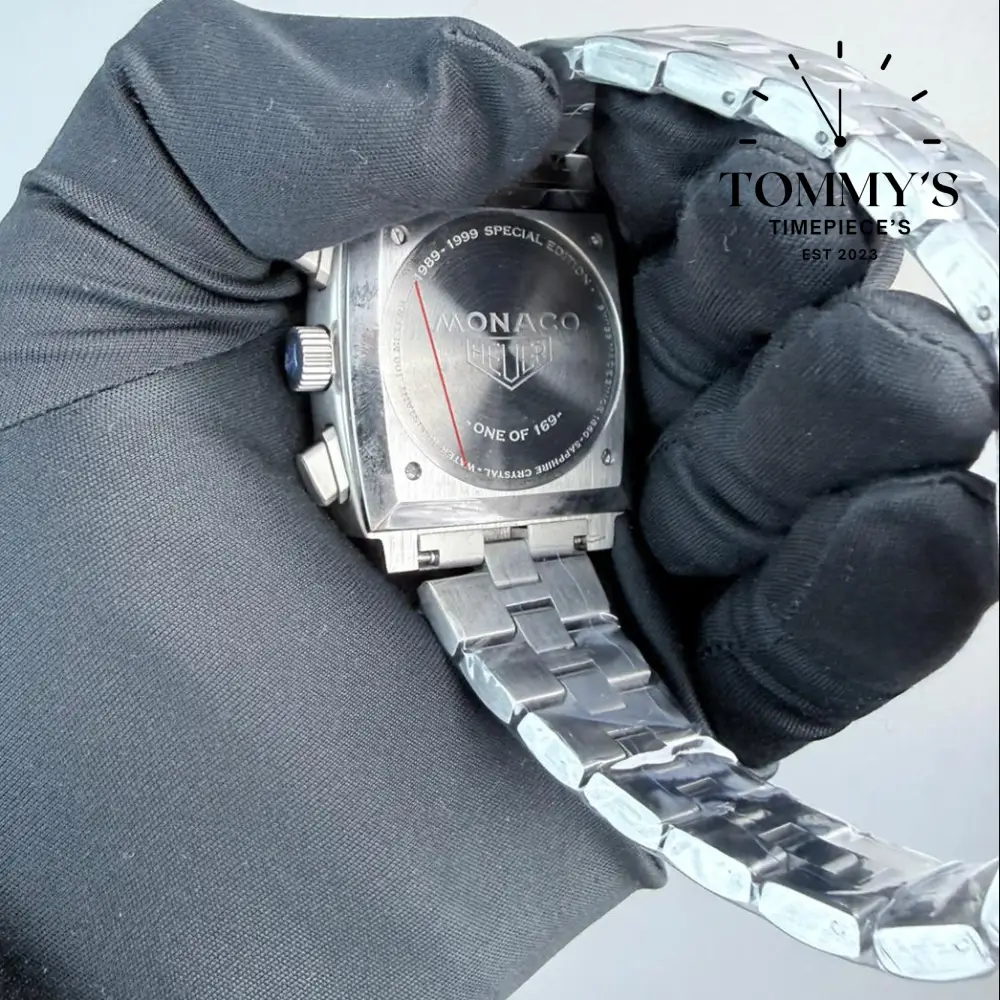 Clone Monaco Chronograph, 39mm Blue Dial-Stainless Steel Bracelet (Silver Bezel) - Image 4