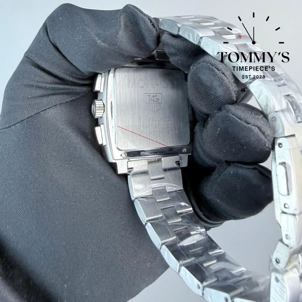Clone Monaco Chronograph, 39mm Blue Sunburst Dial-Stainless Steel Bracelet (Silver Bezel) - Image 4
