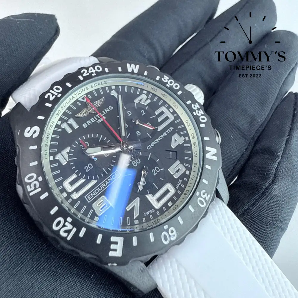 Clone Endurance Pro, 44mm Black Dial-White Rubber Strap (Black White Bezel) - Image 2