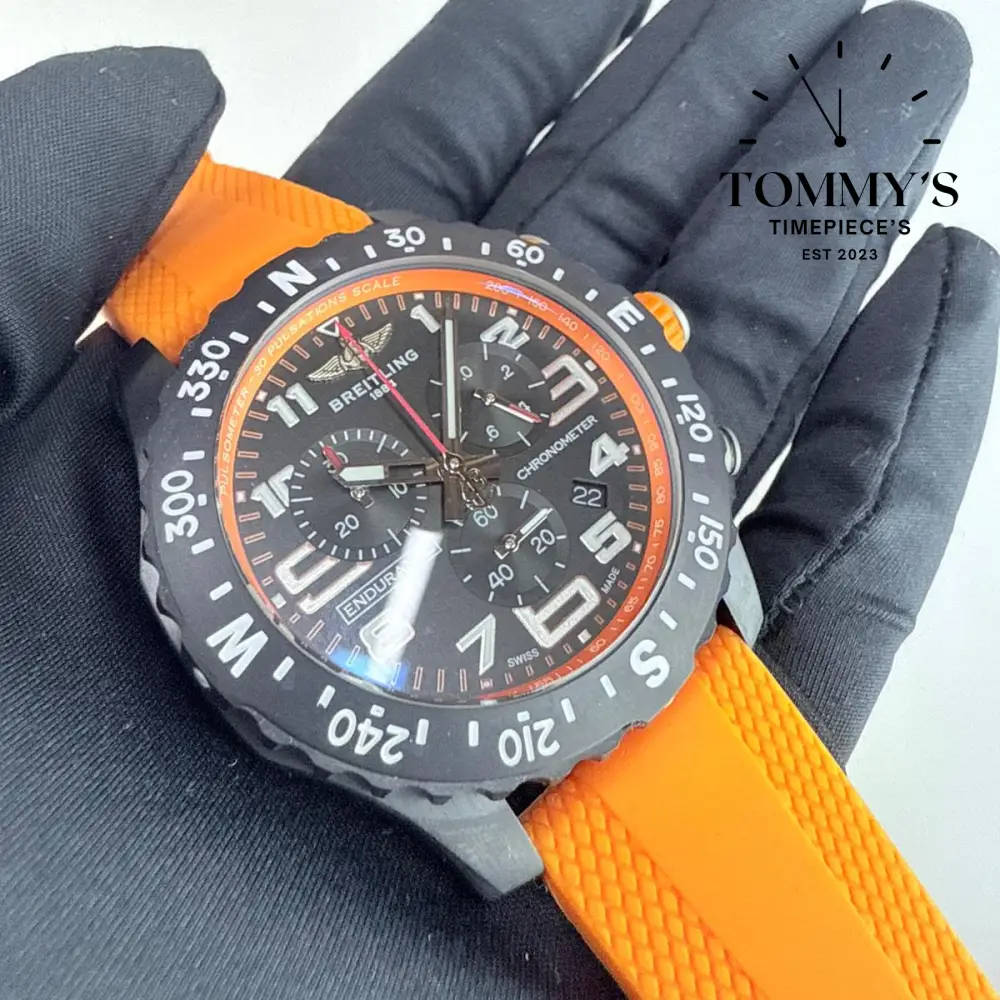 Clone Endurance Pro, 44mm Black Dial-Orange Rubber Strap (Black Orange Bezel) - Image 2