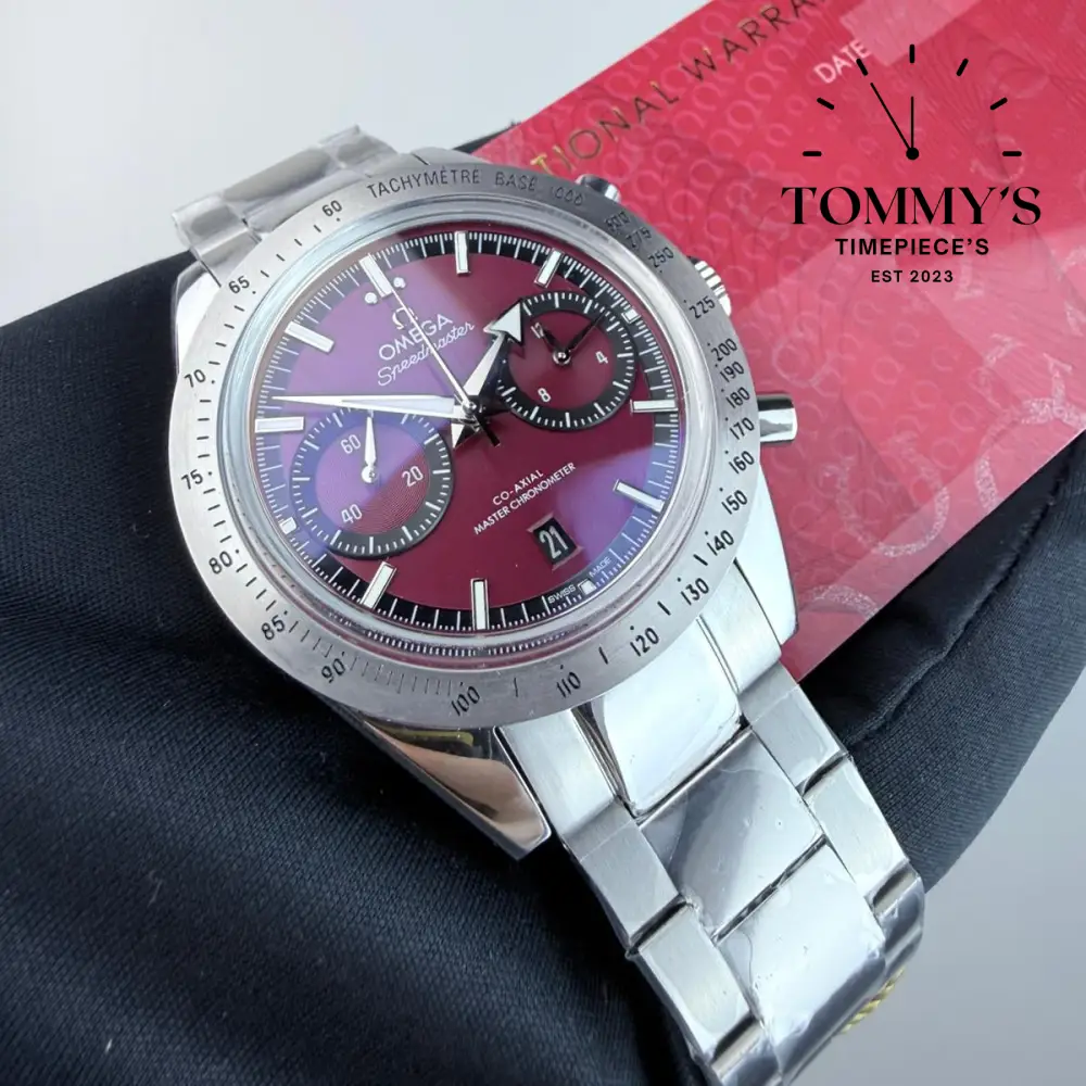 JVS Superclone Speedmaster '57 Co-Axial Master Chronometer Chronograph, 40.5mm Burgundy Dial-Stainless Steel Bracelet (Silver Bezel) - Image 2