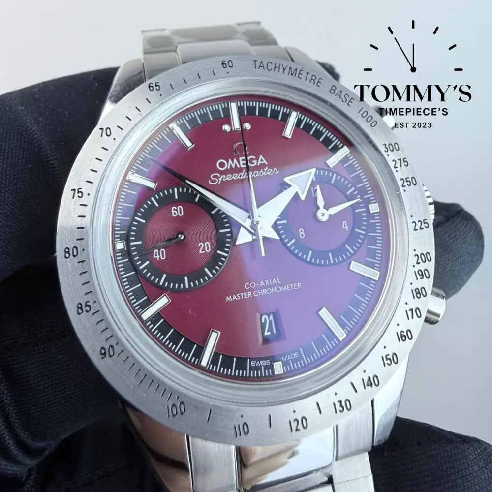 JVS Superclone Speedmaster '57 Co-Axial Master Chronometer Chronograph, 40.5mm Burgundy Dial-Stainless Steel Bracelet (Silver Bezel) - Image 3