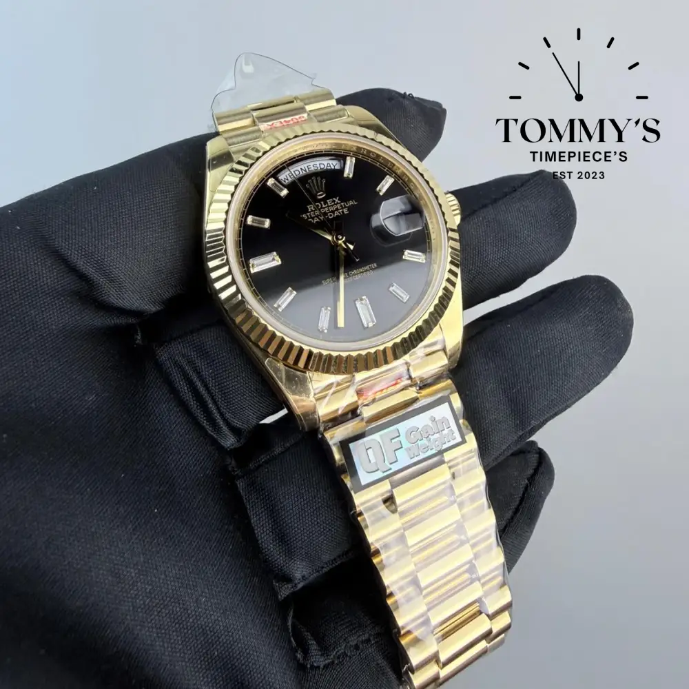 QF Superclone Day-Date (228238), 40mm Black Baguette Diamond Dial-Presidential Bracelet (Fluted Bezel) - Image 2