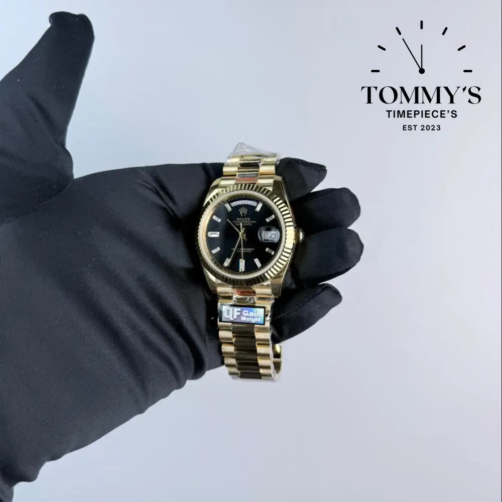 QF Superclone Day-Date (228238), 40mm Black Baguette Diamond Dial-Presidential Bracelet (Fluted Bezel) - Image 3