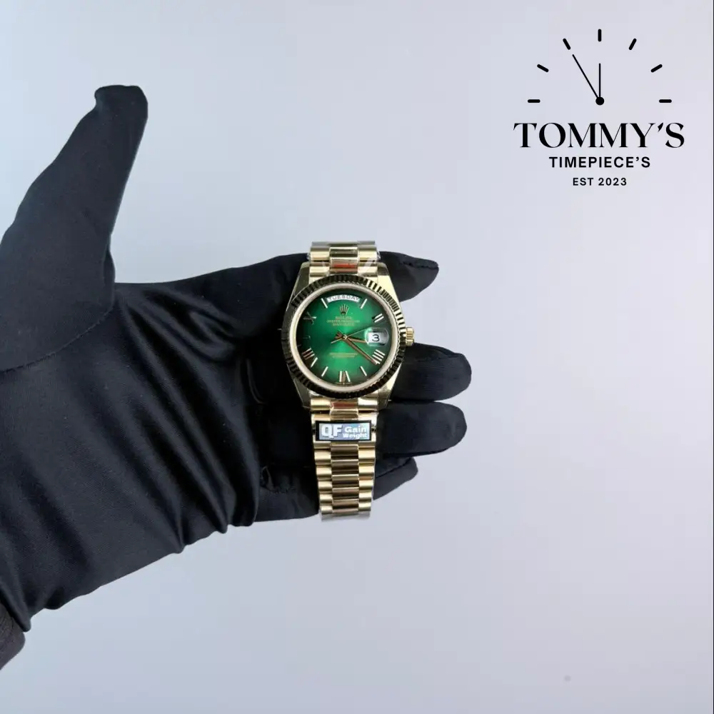 QF Superclone Day-Date (228238), 40mm Green Ombré Roman Dial-Presidentail Bracelet (Fluted Bezel)