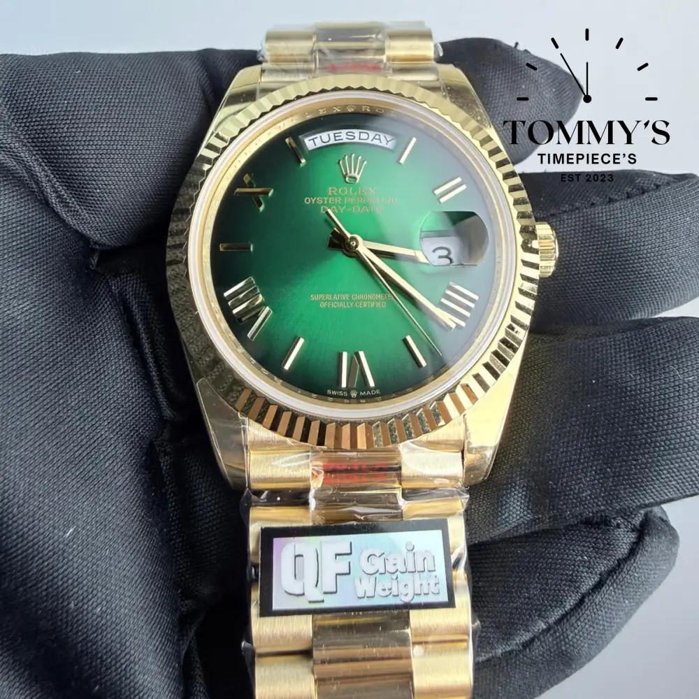 QF Superclone Day-Date (228238), 40mm Green Ombré Roman Dial-Presidentail Bracelet (Fluted Bezel) - Image 2