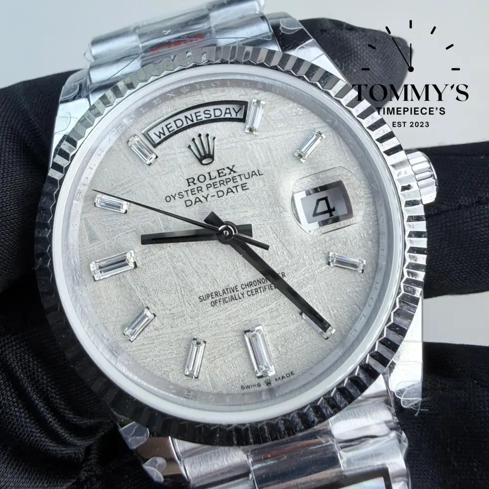QF Superclone Day-Date (228238), 40mm Silver Meteorite Dial-Presidential Bracelet (Fluted Bezel) - Image 3