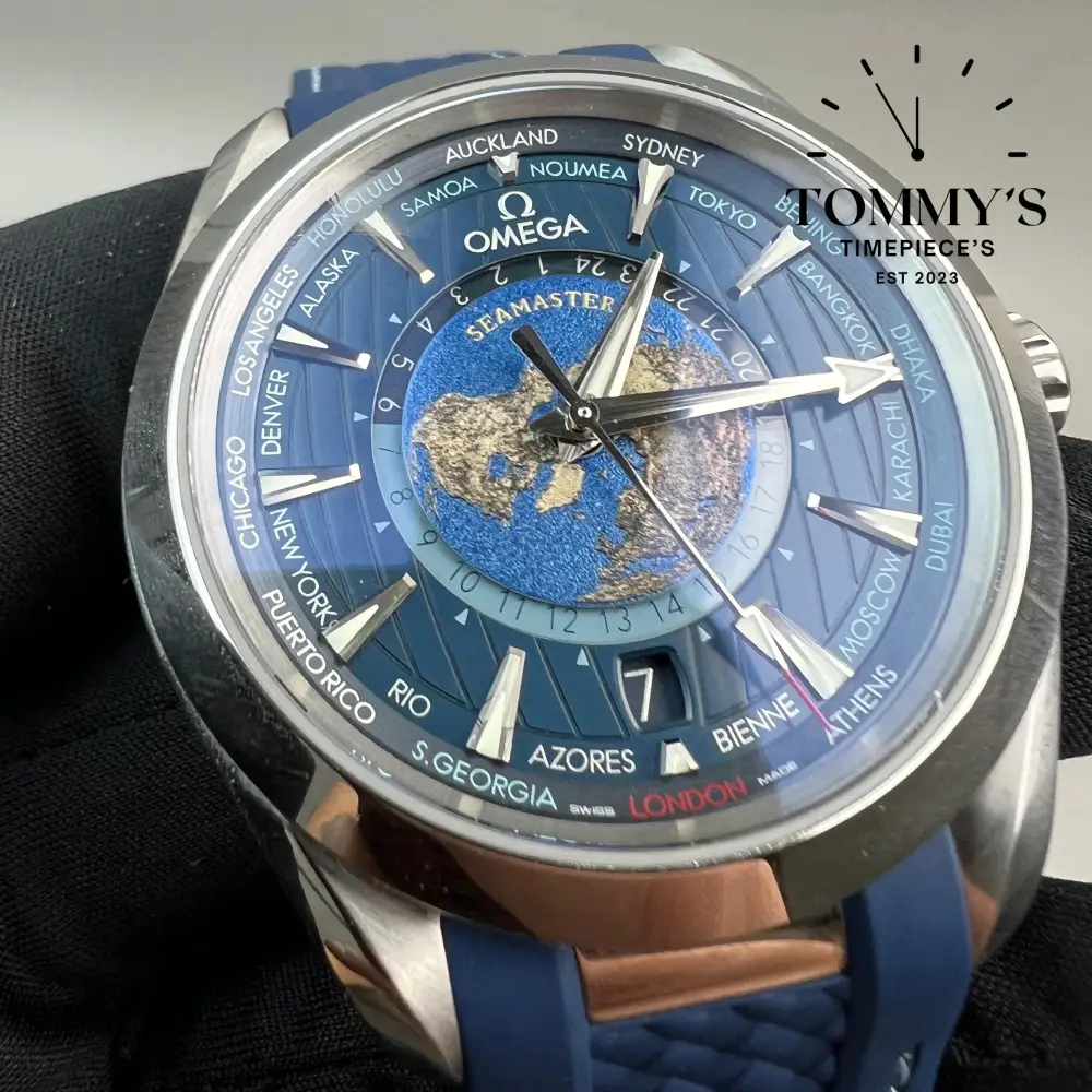 VS Superclone Aqua Terra Worldtimer, (220.12.43.22.03.001) 43mm Blue Dial-Rubber Strap - Image 4