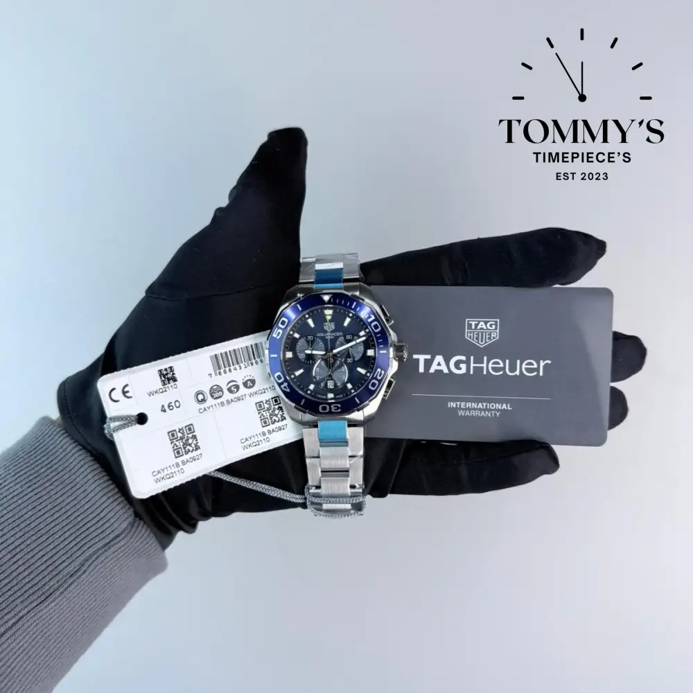 Superclone Aquaracer Chronograph 300M, (CAY111B.BA0927) 43mm Blue Dial-Stainless Steel Bracelet (Blue Ceramic Bezel)