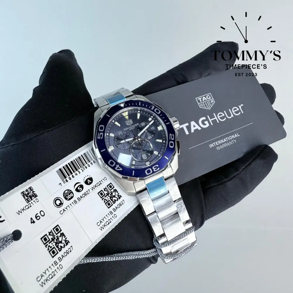 Superclone Aquaracer Chronograph 300M, (CAY111B.BA0927) 43mm Blue Dial-Stainless Steel Bracelet (Blue Ceramic Bezel) - Image 2