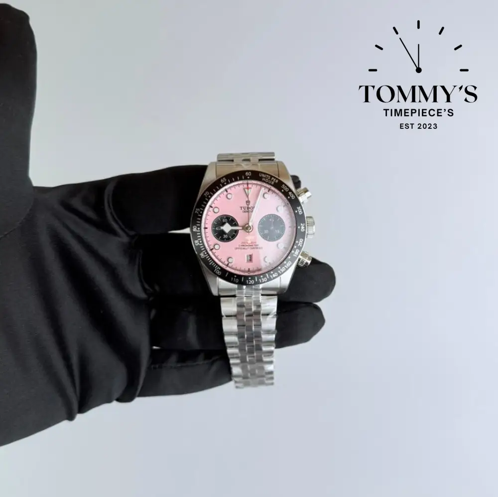Superclone Black Bay Chrono [Modified 7750], (79360N) 41mm Opaline Dial-Riveted Steel Bracelet (Black Tachymeter Bezel)