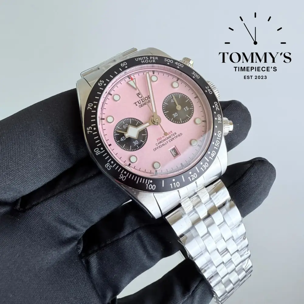 Superclone Black Bay Chrono [Modified 7750], (79360N) 41mm Opaline Dial-Riveted Steel Bracelet (Black Tachymeter Bezel) - Image 2
