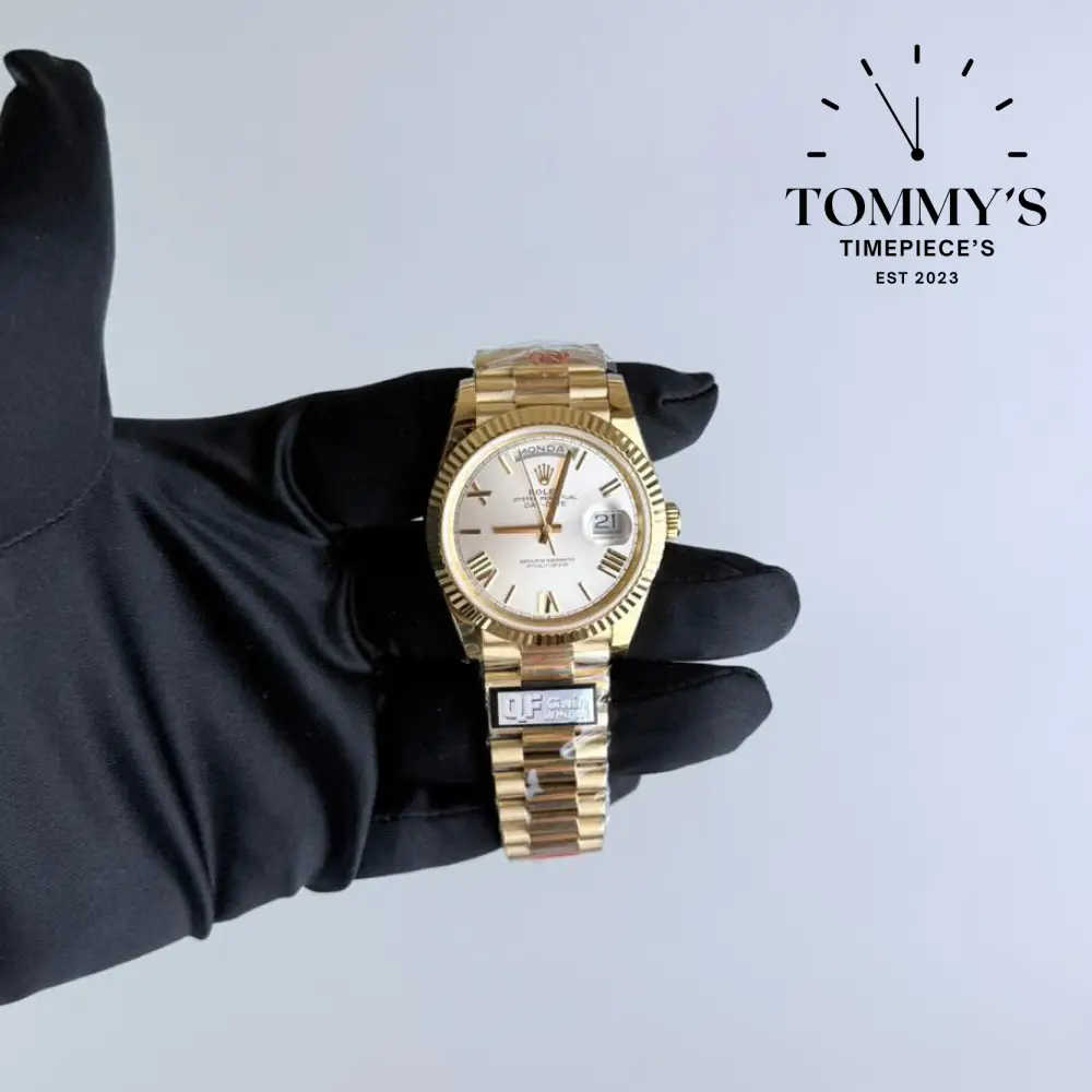 QF Superclone Day Date 40 [Tungsten Exact Weight], (228235) 40mm Champagne White Dial-President Bracelet (Fluted Bezel)