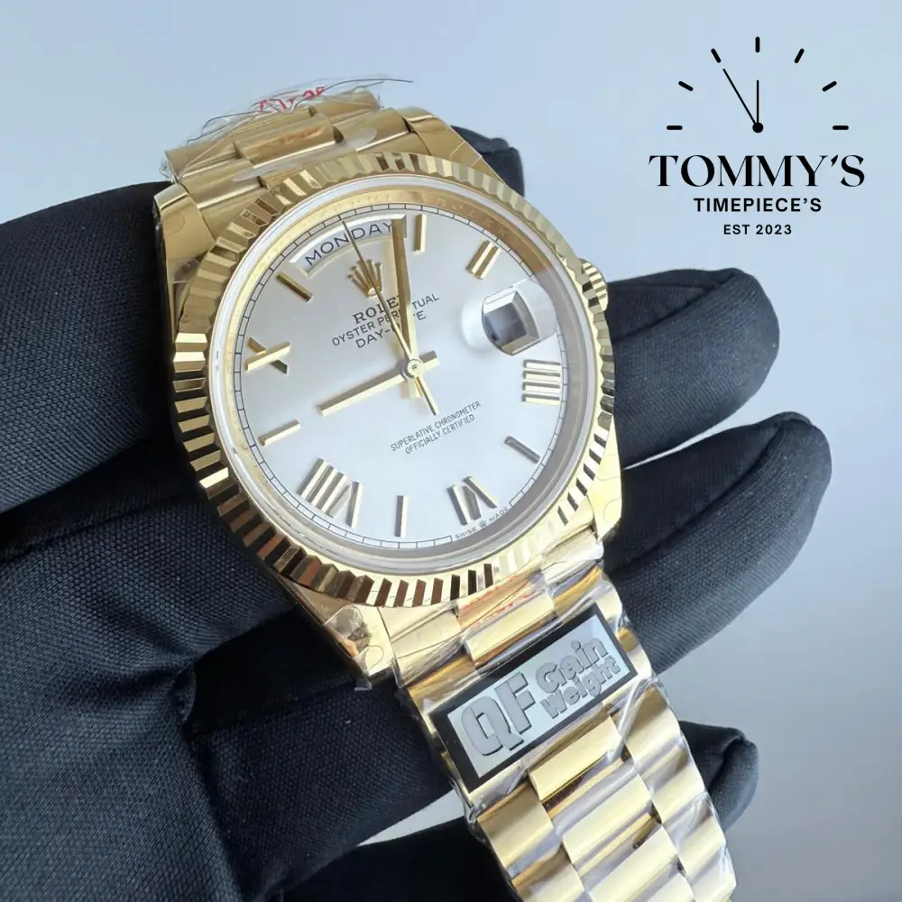 QF Superclone Day Date 40 [Tungsten Exact Weight], (228235) 40mm Champagne White Dial-President Bracelet (Fluted Bezel) - Image 2
