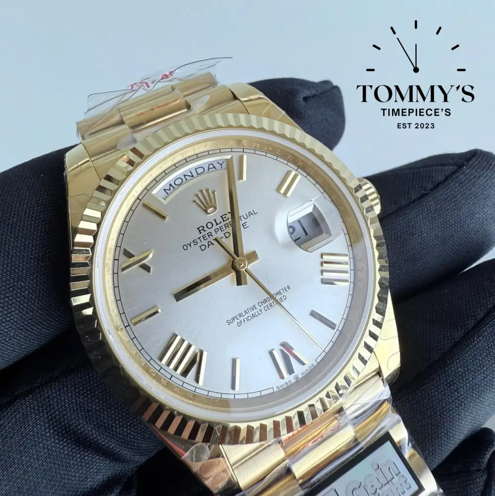 QF Superclone Day Date 40 [Tungsten Exact Weight], (228235) 40mm Champagne White Dial-President Bracelet (Fluted Bezel) - Image 3