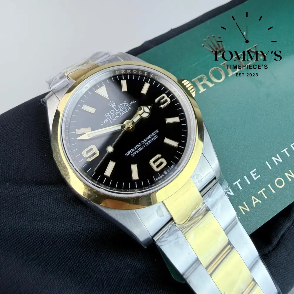 Superclone Explorer (124273), 36mm Black Dial-Oyster Bracelet (Gold Smooth Bezel Two-tone) - Image 2