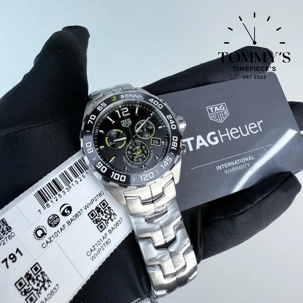 Superclone Formula 1 x Senna Quartz Chronograph (CAZ101AF.BAO637) 43mm Sunray-Brushed Anthracite Dial-Solid Stainless Steel Bracelet (Black Fixed Tachymeter Bezel) - Image 2