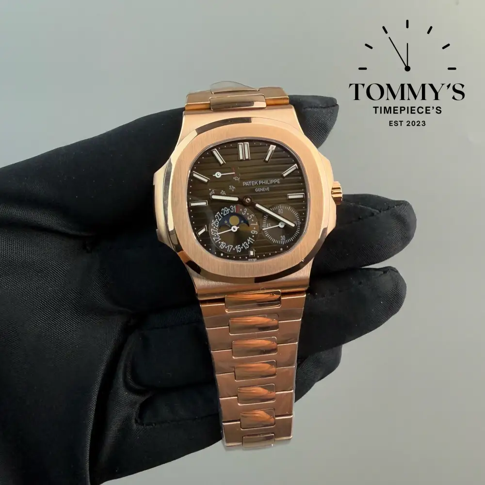 Superclone Nautilus Moon Phases, (5712/1R-001) 40mm Black-Brown Sunburst Dial-Rose Gold Bracelet