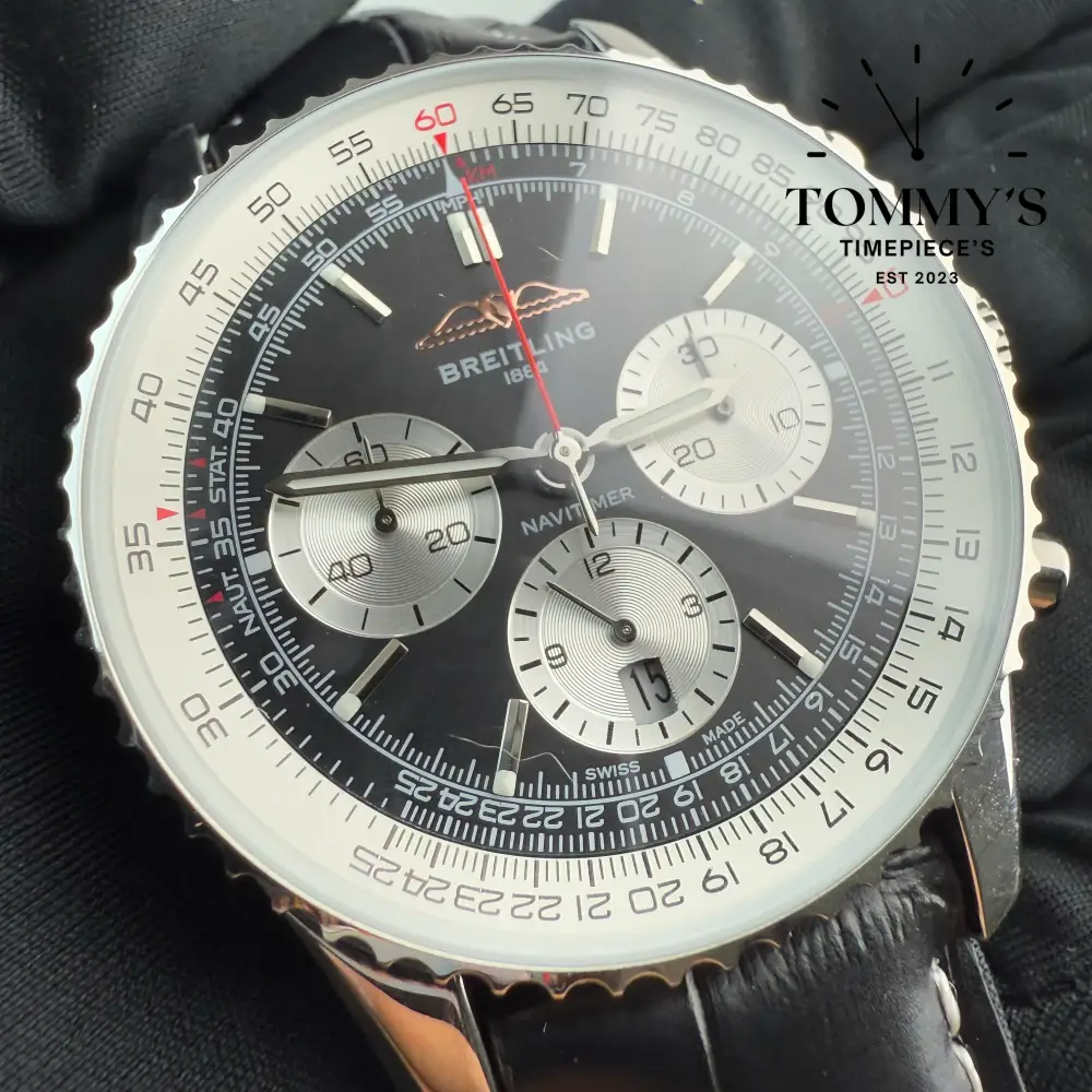 Superclone Navitimer B01 Chronograph 43, (AB0138211B1P1) 43mm Black Dial-Black Leather Strap (Slide Rule Bezel) - Image 2