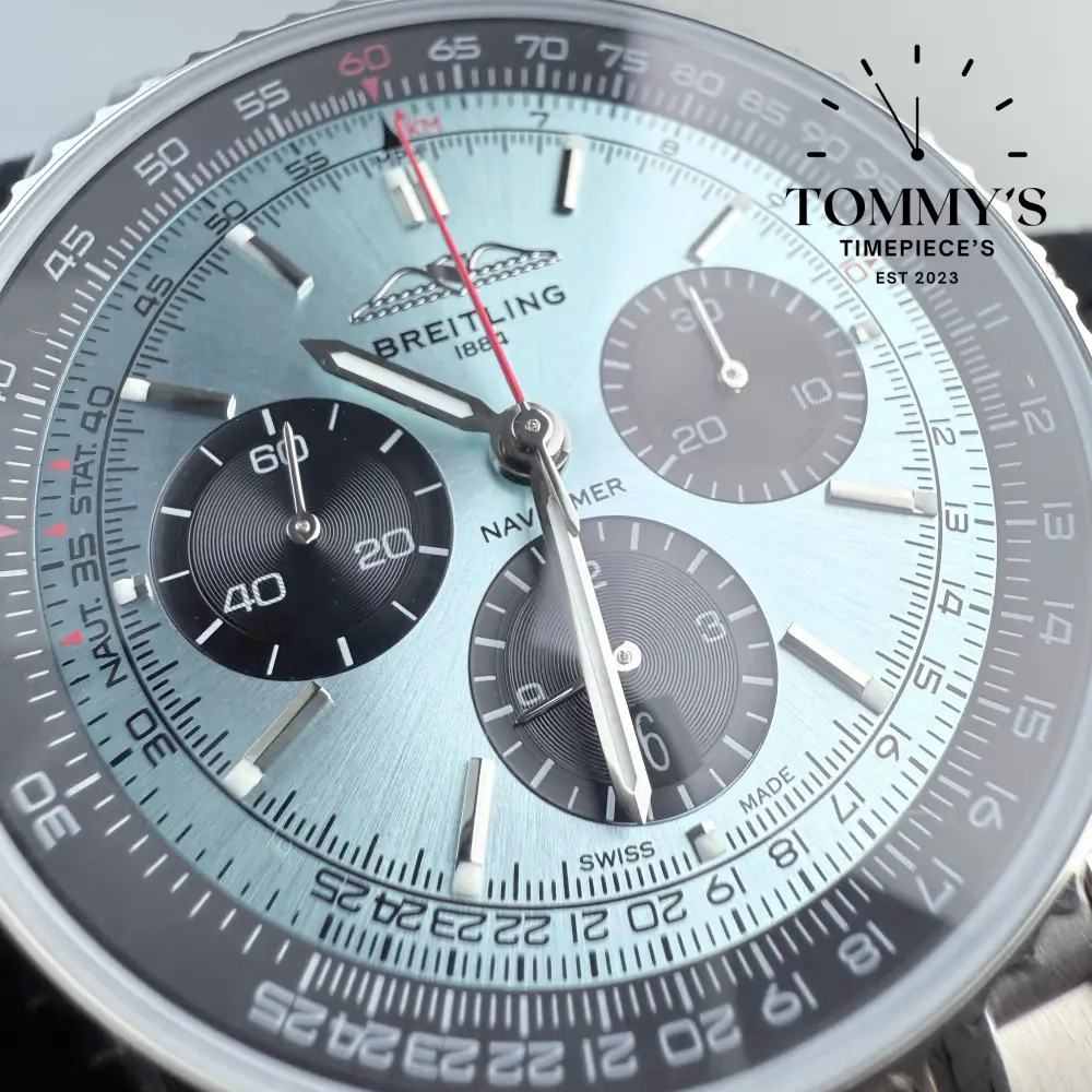 Superclone Navitimer B01 Chronograph 43, (AB0138241C1A1) 43mm Blue Dial (Black Sub-dials)-Navitimer Steel Bracelet (Slide Rule Bezel) - Image 2