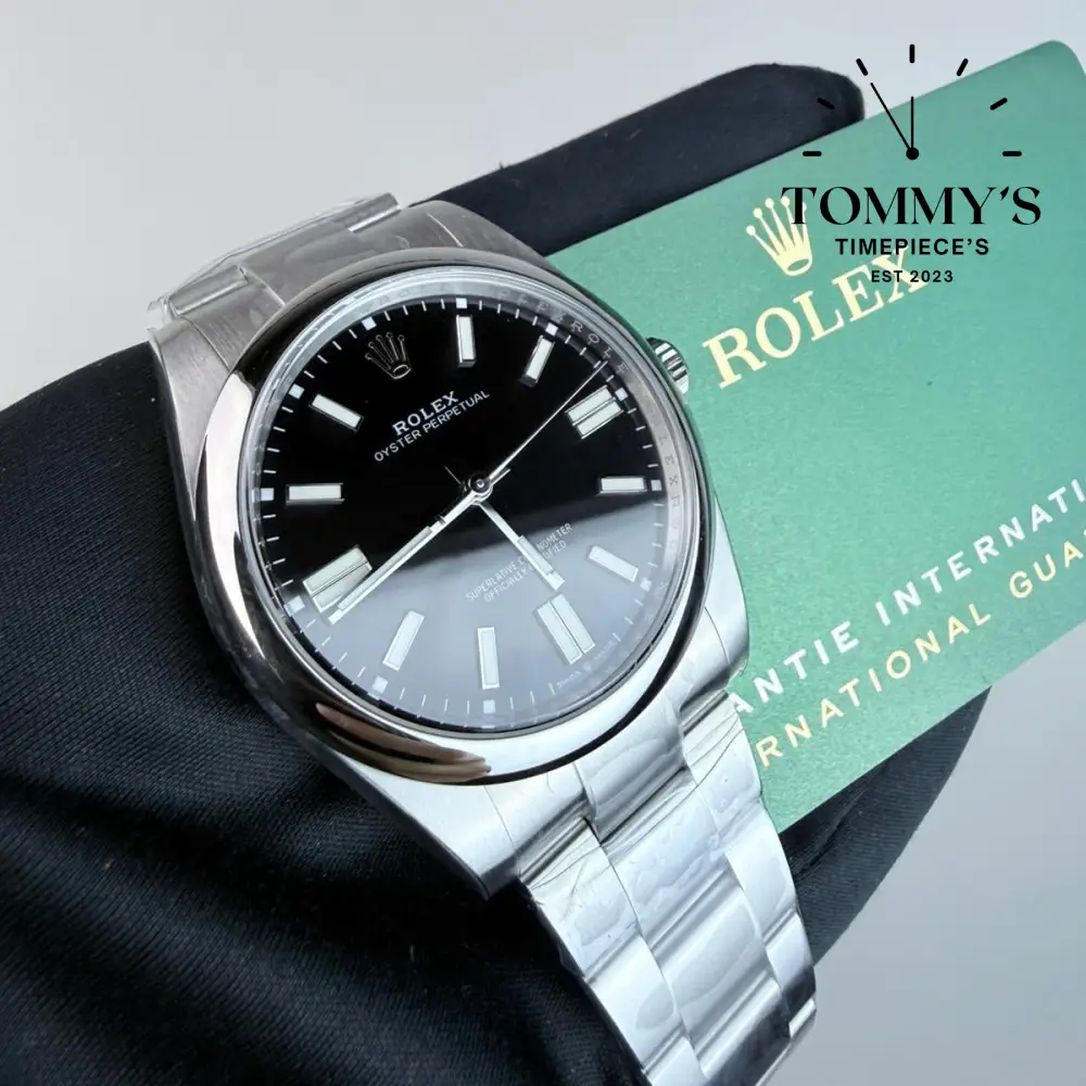 Superclone Oyster Perpetual (124300), 41mm Black Dial-Oyster Bracelet (Silver Smooth Bezel) - Image 2