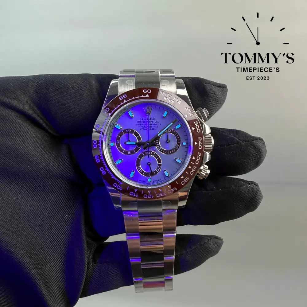 VSF Superclone Daytona, (116506) 40mm Ice Blue Dial-Platinum Oyster Bracelet (Chestnut Brown Bezel) - Image 6