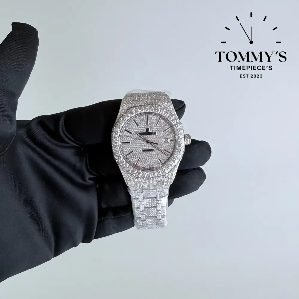 Superclone Royal Oak Selfwinding, (15500ST) 41mm Full Moissanite Pave Dial-Moissanite Set Bracelet