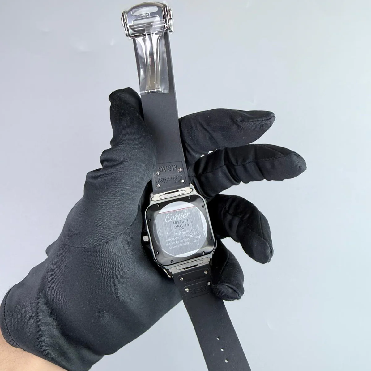 BVF Superclone Santos Large (WSSA0039), 39.8mm Black Dial-Black Rubber Strap (Black Bezel) - Image 4