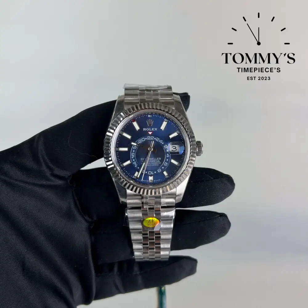 ZF Superclone Sky-Dweller, (336934) 42mm Bright Blue Dial-Jubilee Bracelet (Fluted Bezel)