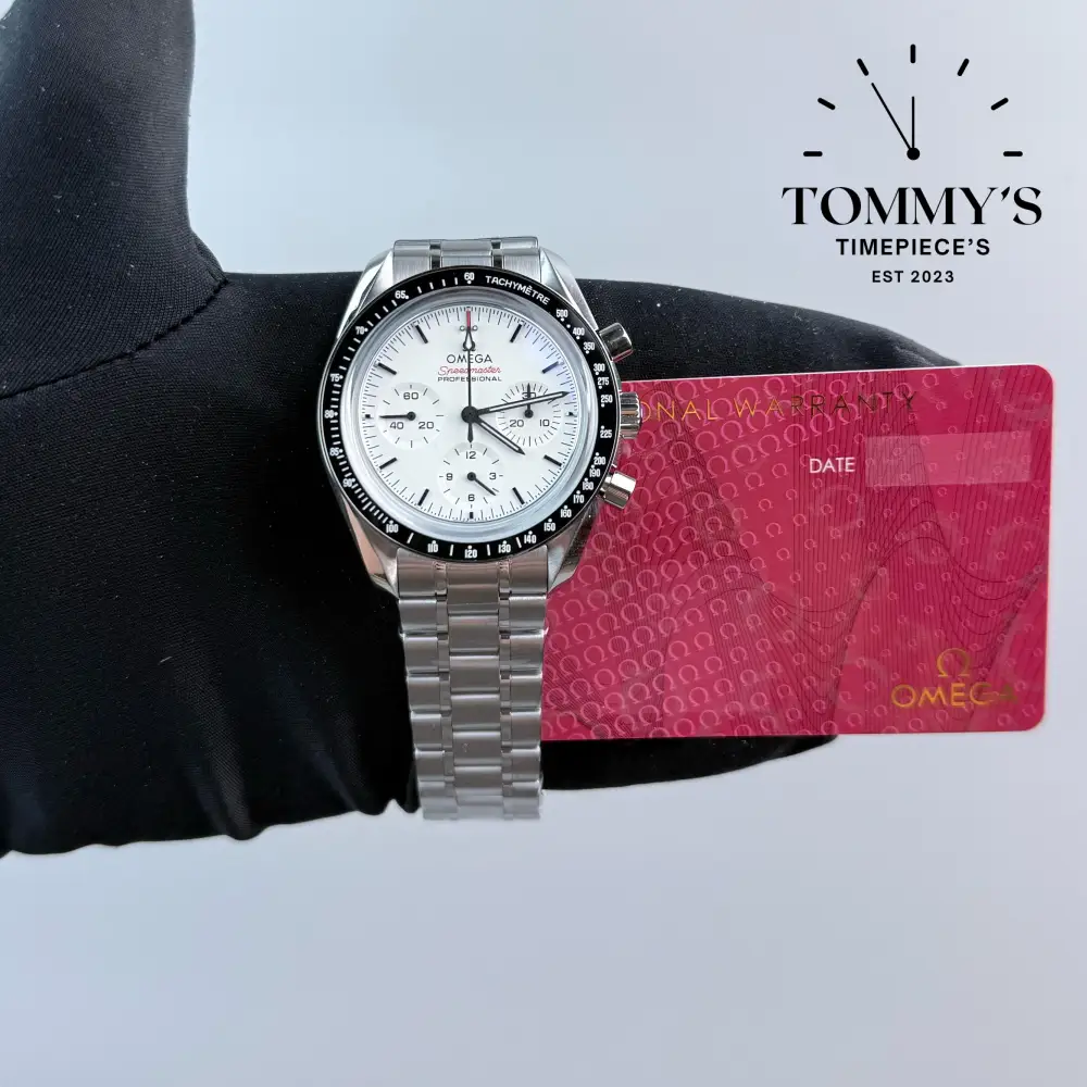 JVS Superclone Speedmaster Moonwatch 42mm, (310.30.42.50.04.001) Lacquered White Dial-Steel Bracelet (904L Stainless Steel)