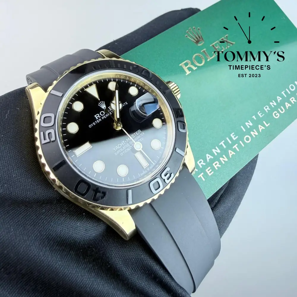 Superclone Yacht-Master (226658), 42mm Black Dial-Black Oysterflex Bracelet (Yellow Gold Case - Matte Black Cerachrom Bezel) - Image 2