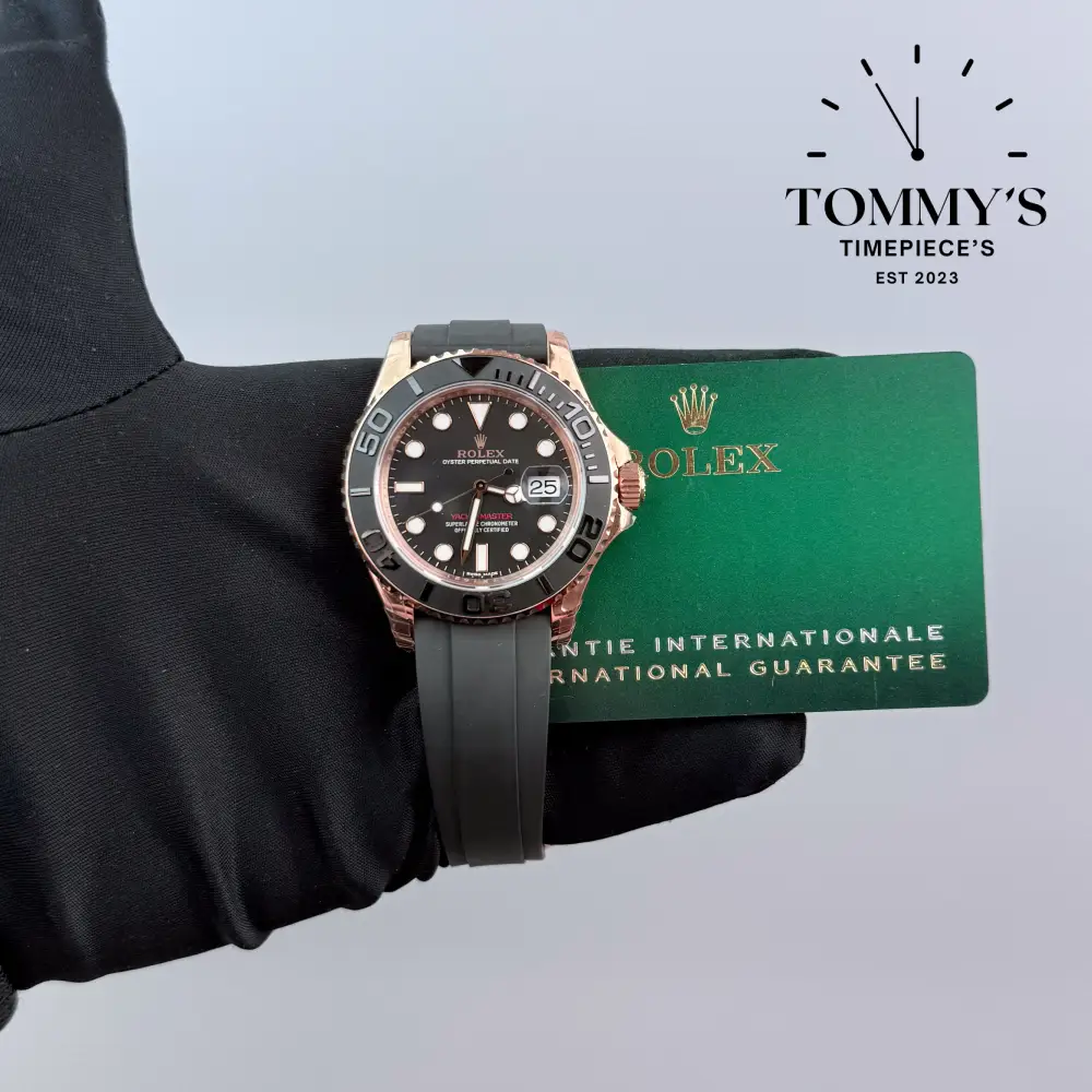 Superclone Yacht-Master 40, (126655) 40mm Intense Black Dial-Oysterflex Strap (Everose Gold/Black Ceramic Bezel)