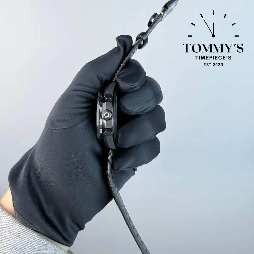 TWF Superclone Speedmaster Moonwatch "Dark Side of the Moon" Apollo 8, 44.25mm Black Dial-Black Leather "racing" Strap (Black Ceramic Bezel) - Image 4