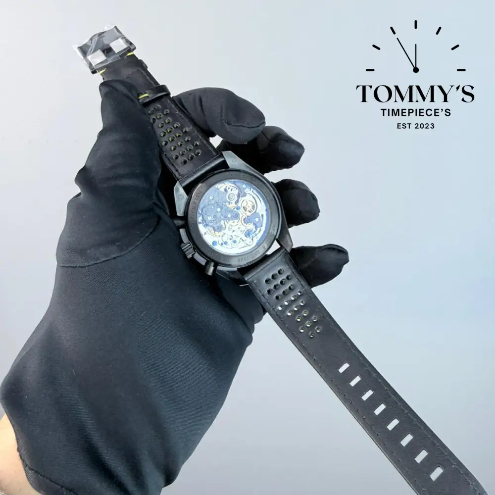 TWF Superclone Speedmaster Moonwatch "Dark Side of the Moon" Apollo 8, 44.25mm Black Dial-Black Leather "racing" Strap (Black Ceramic Bezel) - Image 5